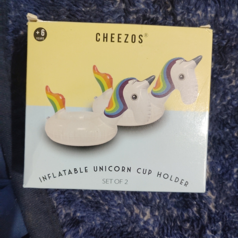 Inflatable Unicorn Cup Holder Set - White and Rainbow